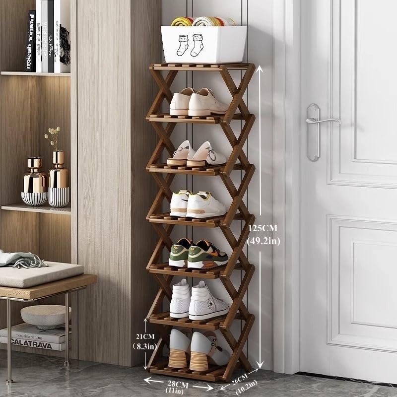 XZXWZX Foldable Shoe Rack side view fits narrow spaces.