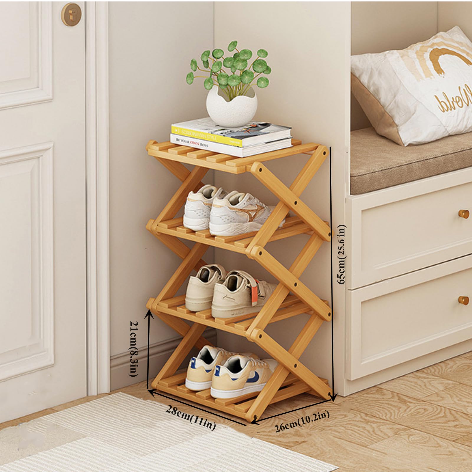 XZXWZX narrow shoe rack for entryways, side view highlighting compact footprint.