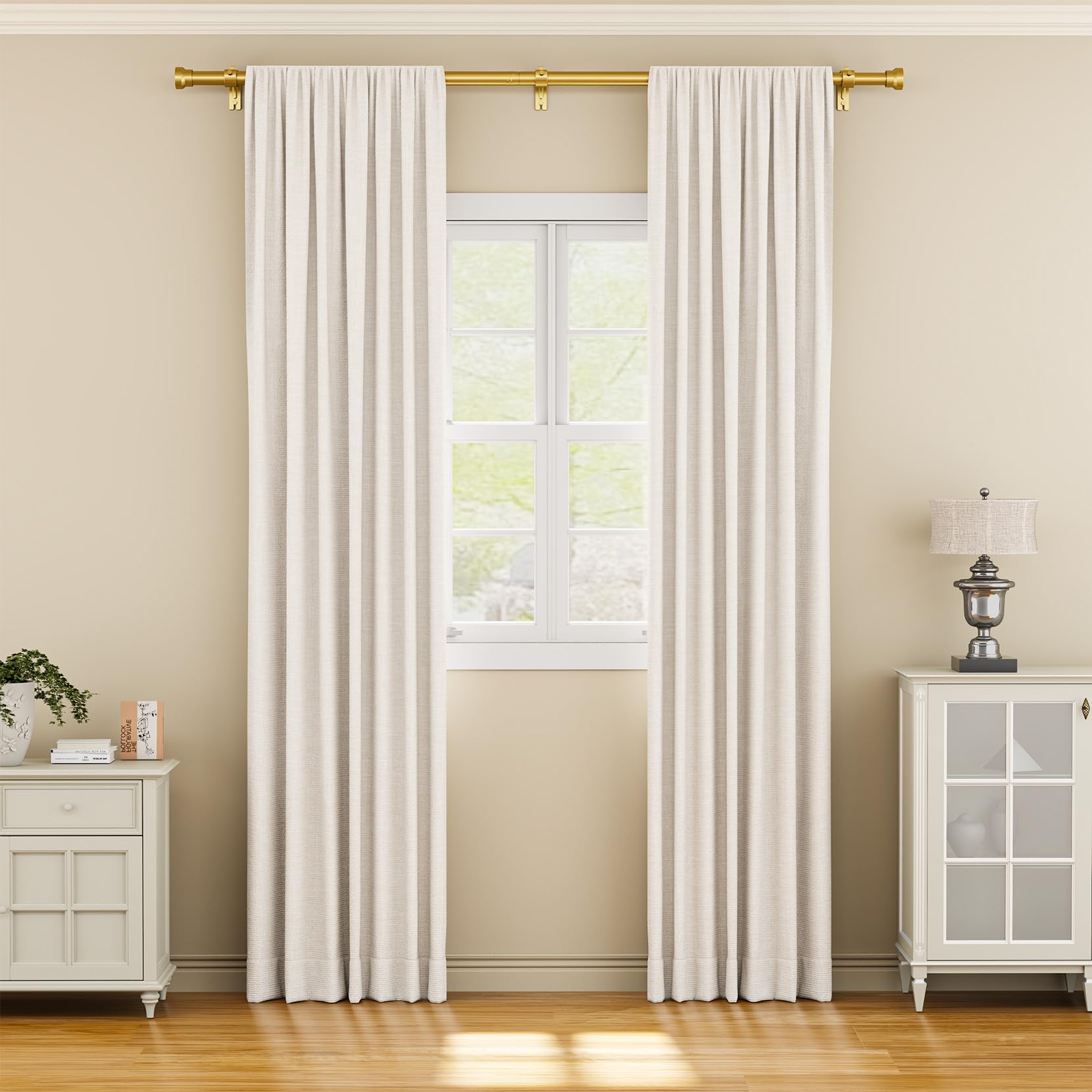 YaFex 1-inch gold rod showcases sturdy metal core for heavy curtains.