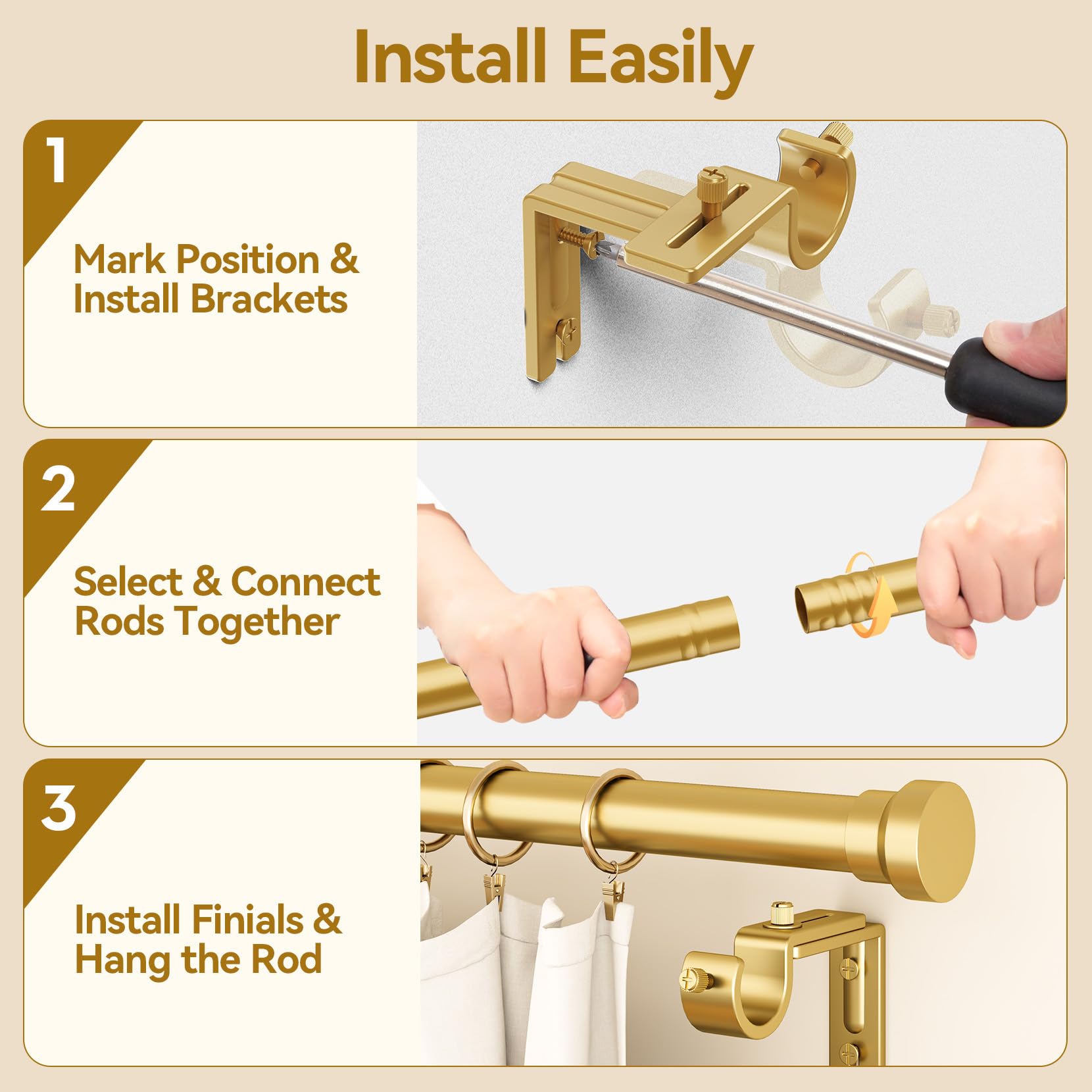 YaFex window rods fit many window widths and curtain types.