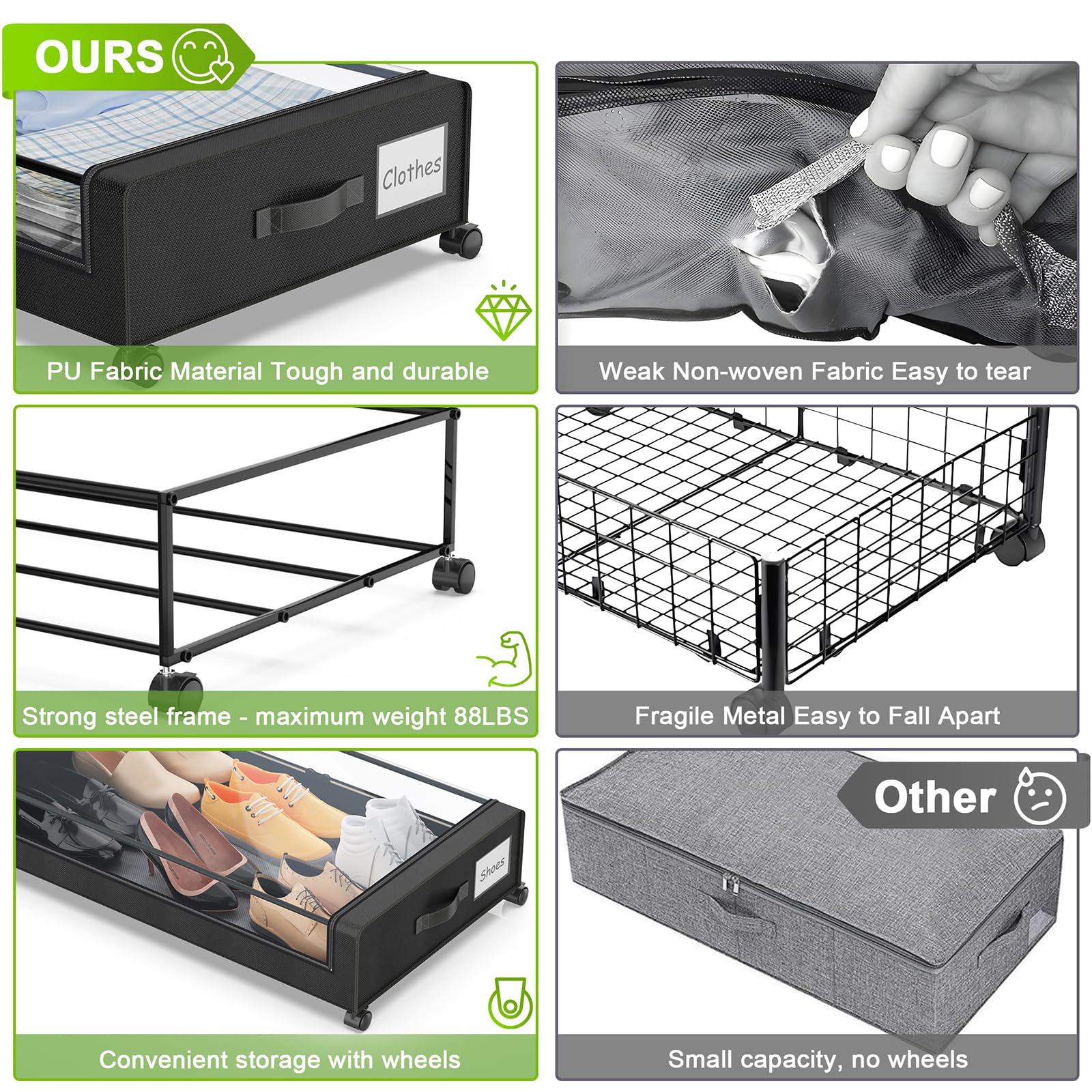 Yaasheen under-bed storage with transparent lids and labels for quick contents check