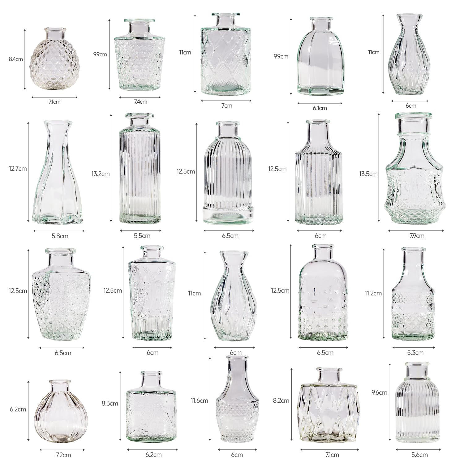Yabool small glass vases in multiple sizes for mixed florals
