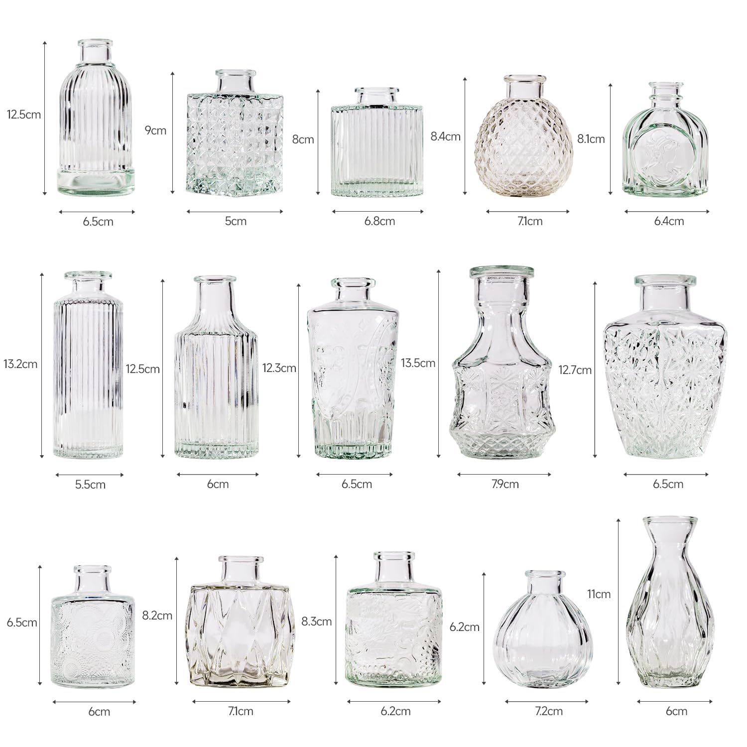 Yabool wedding decor bud vase collection for elegant ceremony tables.