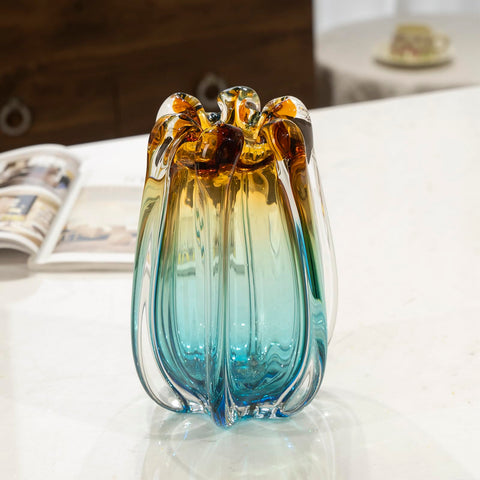 YACSNBF glass vase on dining table, enhances conversation-ready centerpiece.