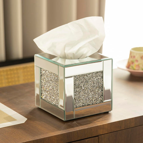 YACSNBF square glass tissue holder fits standard tissues for quick access.