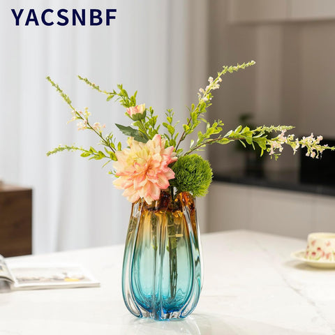 YACSNBF glass vase on kitchen counter, ideal for minimalist centerpieces.