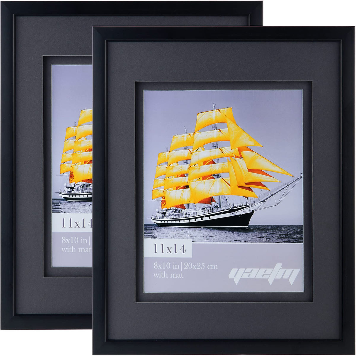 Yaetm 11x14 double floating mat frame front view in black, highlighting depth