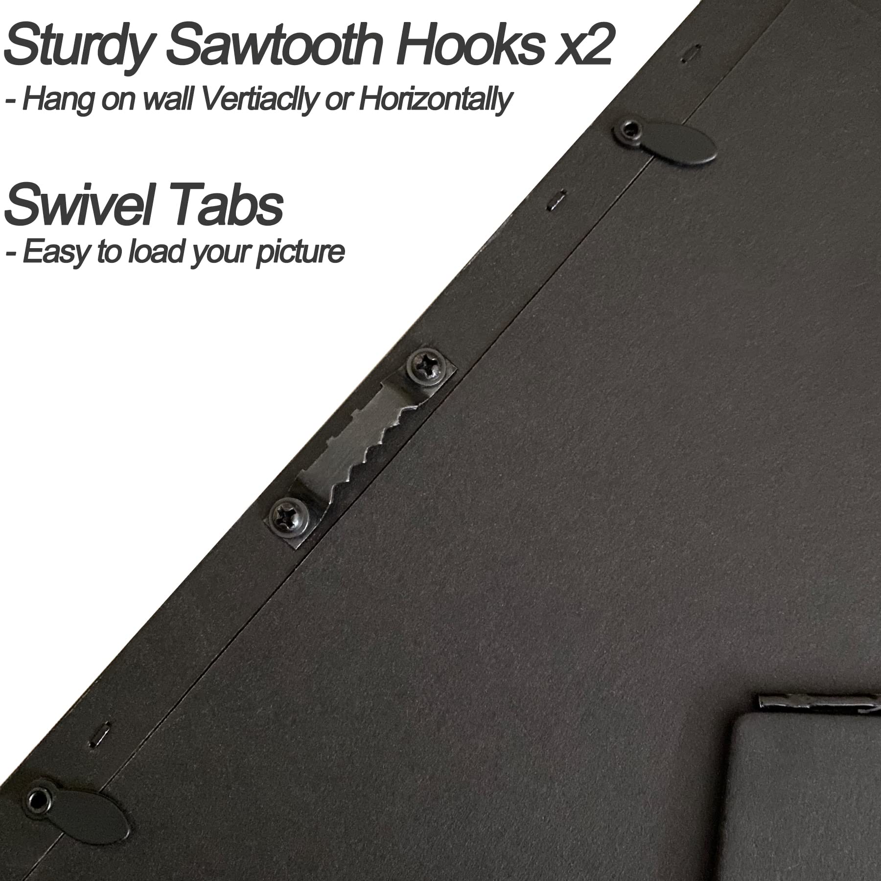 Yaetm frame wall mount-ready with pre-installed sawtooth hooks in black
