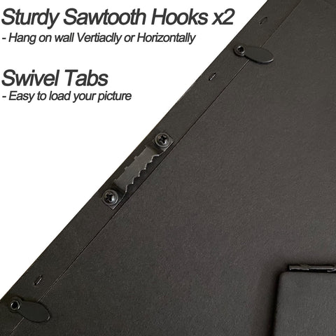 Yaetm frame wall mount-ready with pre-installed sawtooth hooks in black