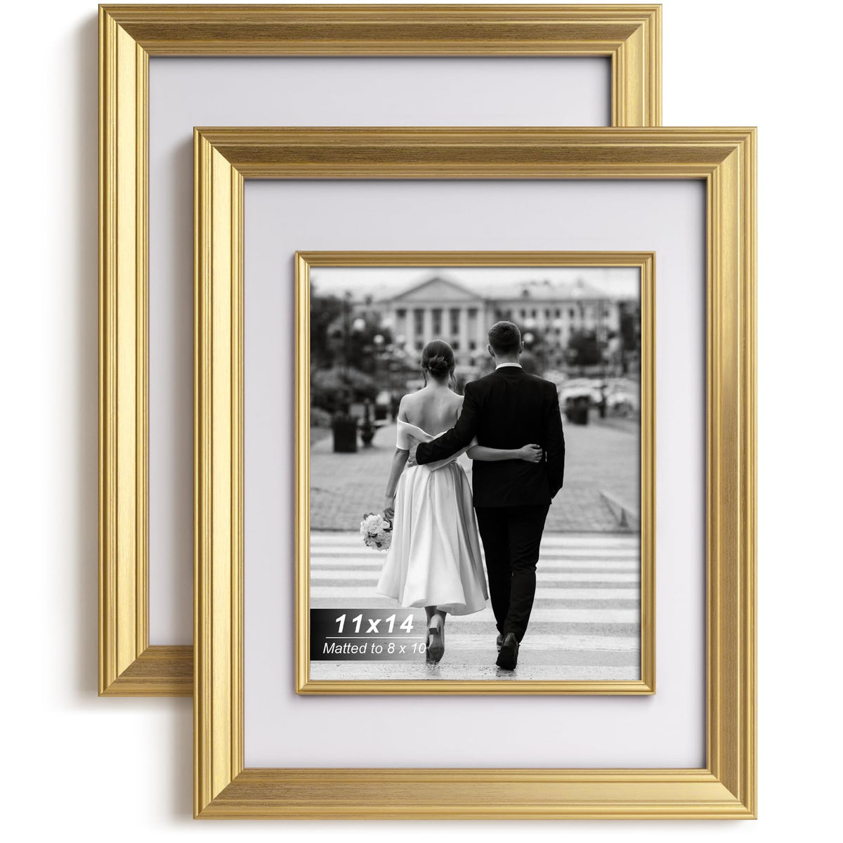Yaetm 11x14 gold frame with decorative inner frame highlights portraits on a wall.