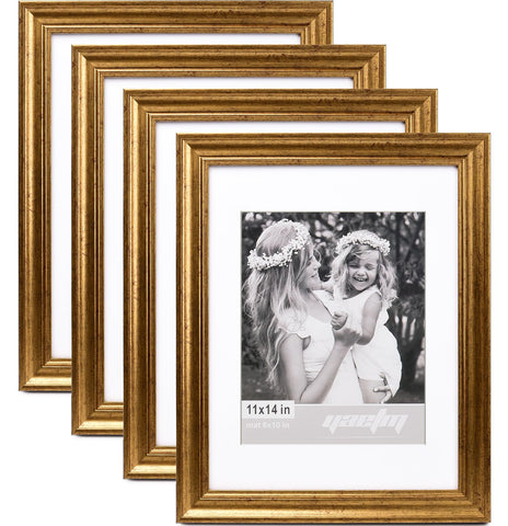 Yaetm 11x14 gold frame with mat surrounds an 8x10 photo for wall display.