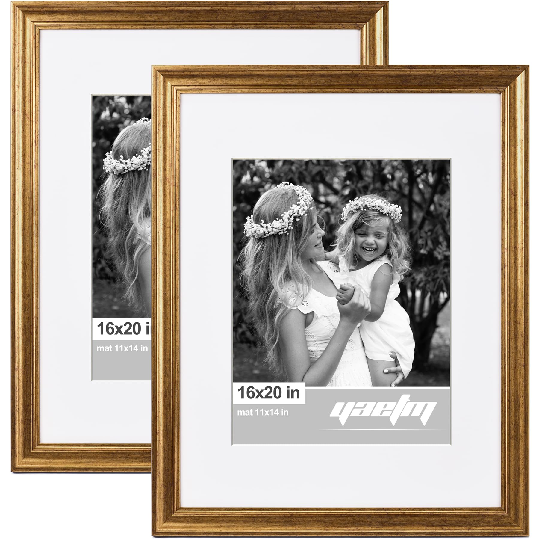 Yaetm 16x20 rustic gold frame front with anti-shatter plexiglass protects memories