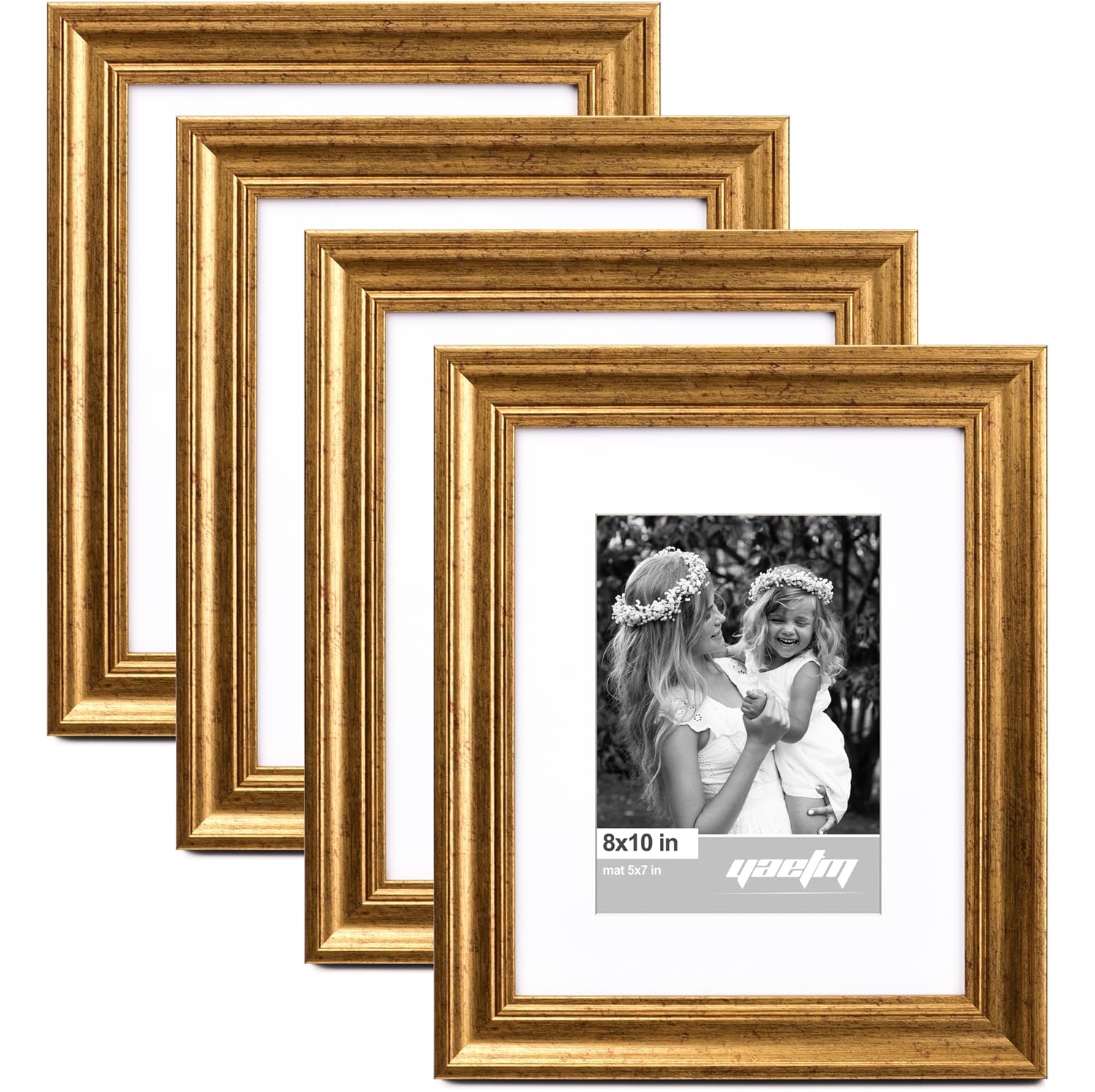 Yaetm 8x10 frame with rustic gold molding for desk or wall display.