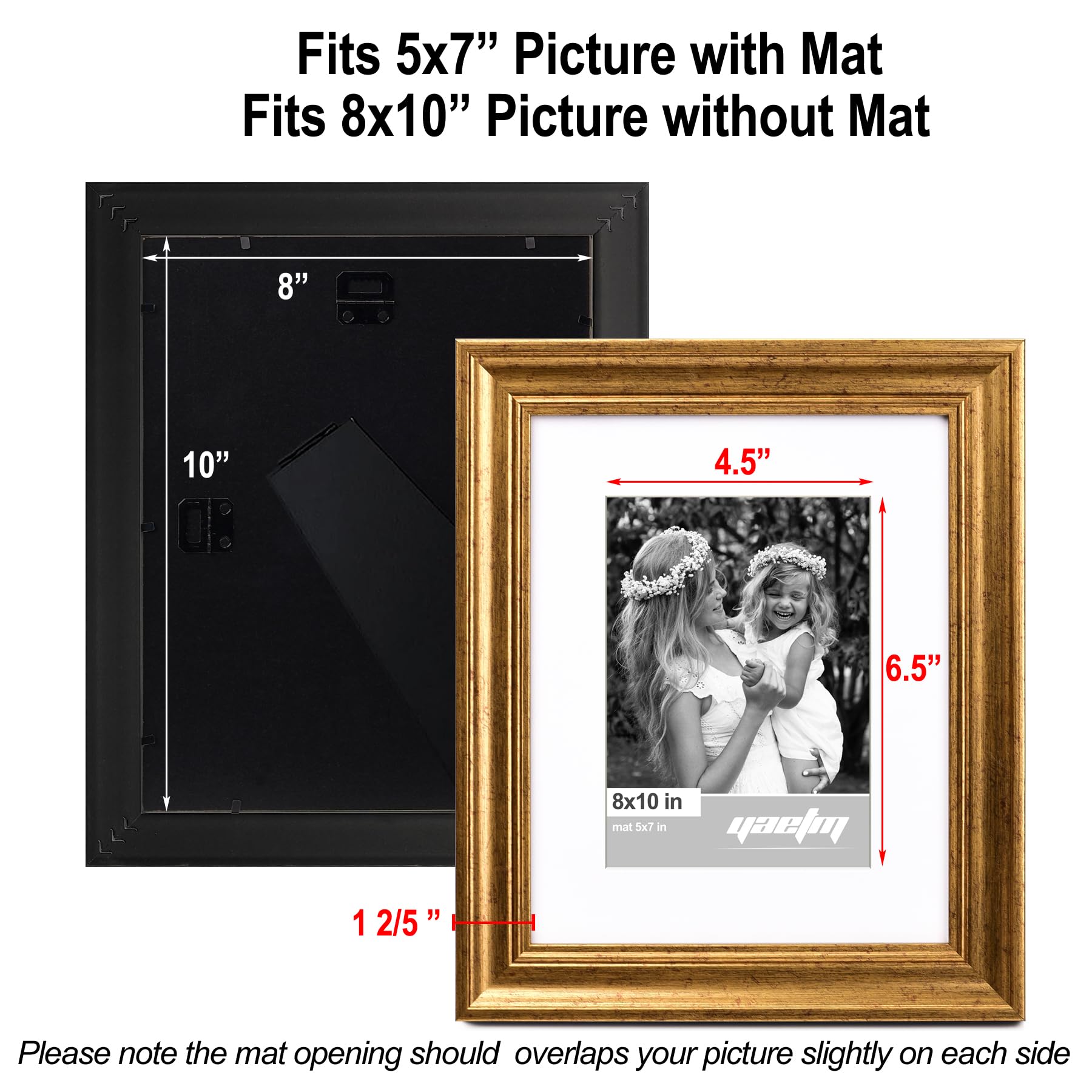 Yaetm 8x10 frame with tempered glass for clear, durable protection.