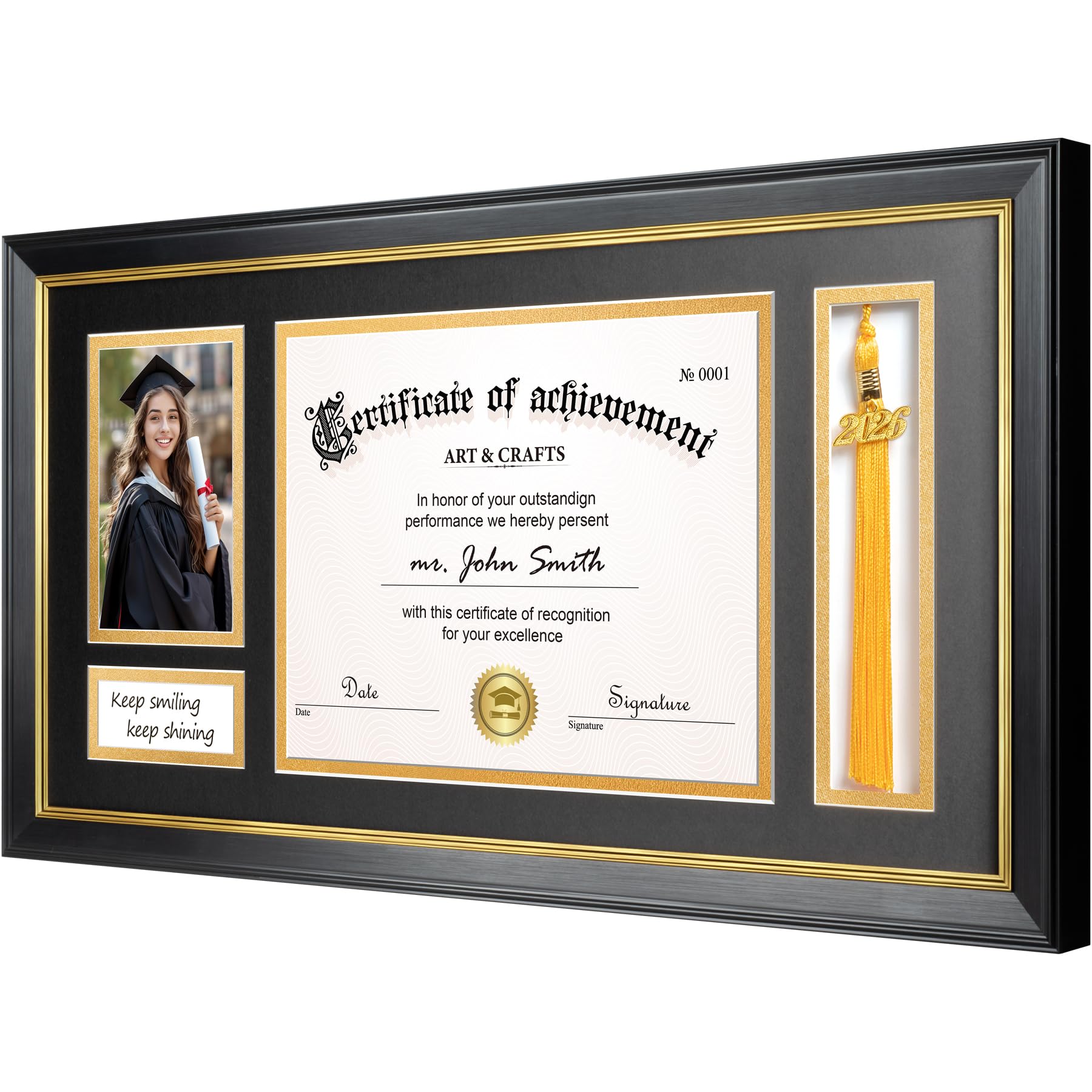 Yaetm frame shows high-definition glass protecting the diploma