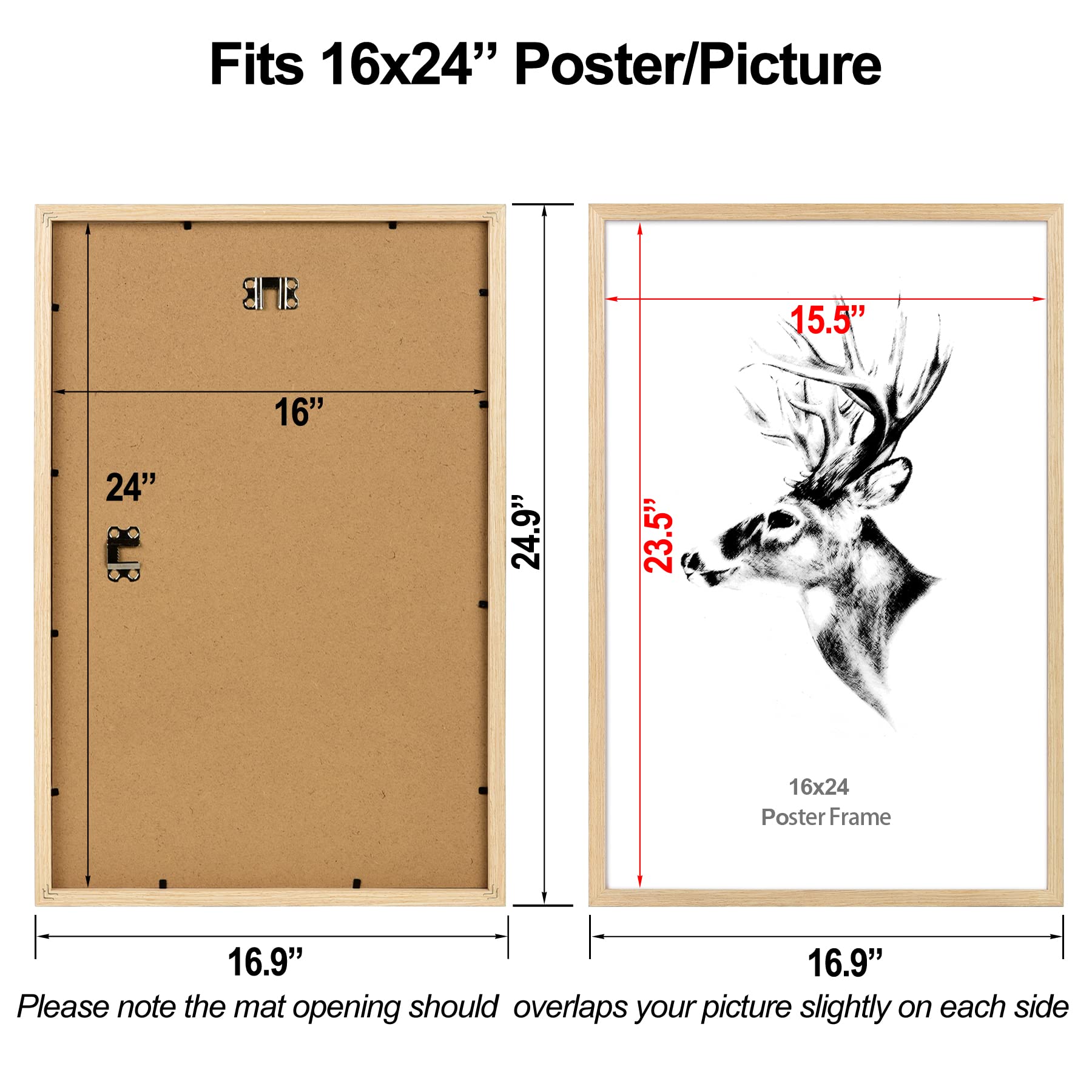 Yaetm oak wood poster frame horizontal mount for versatile wall display.
