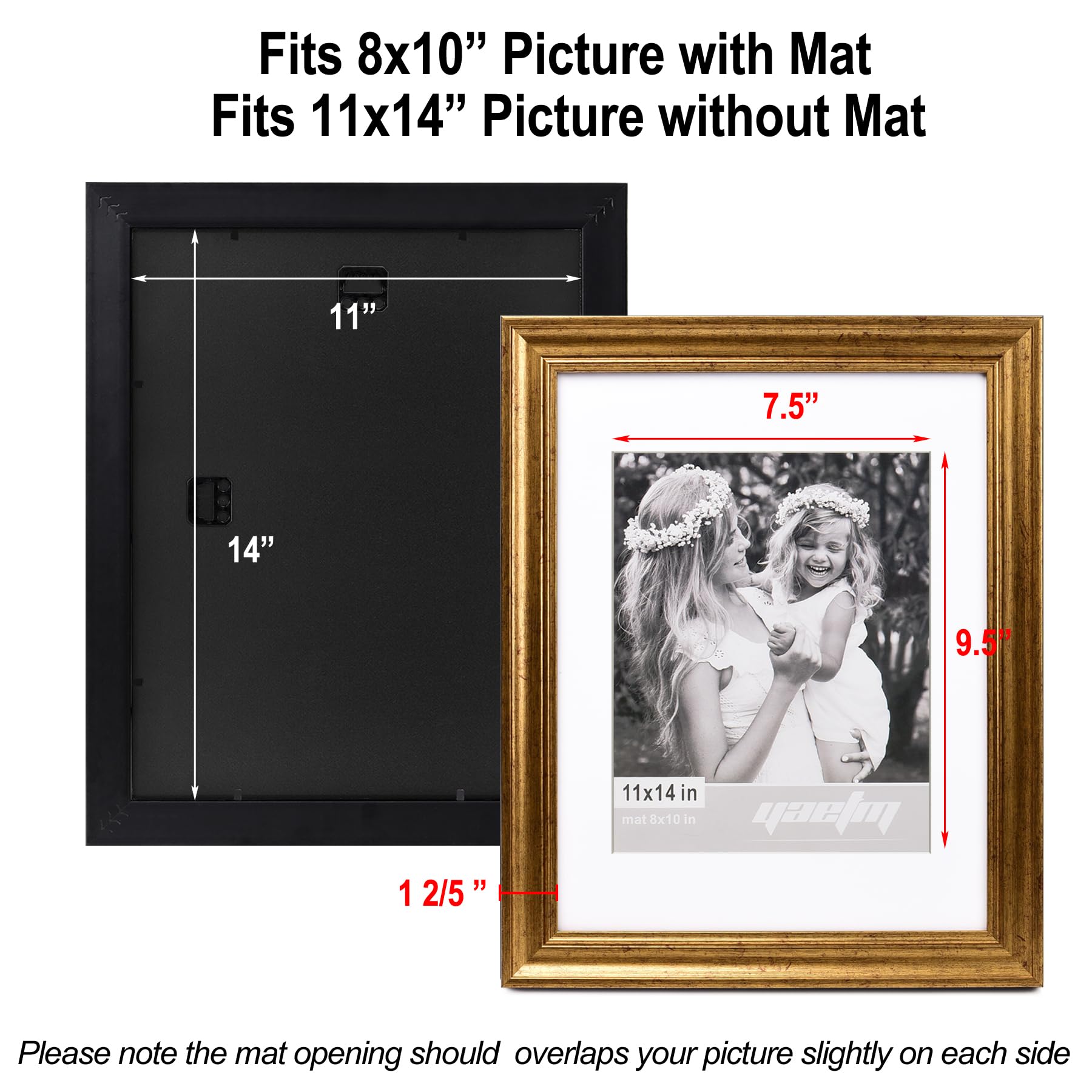 Yaetm mat opening fits 8x10 images for versatile display.