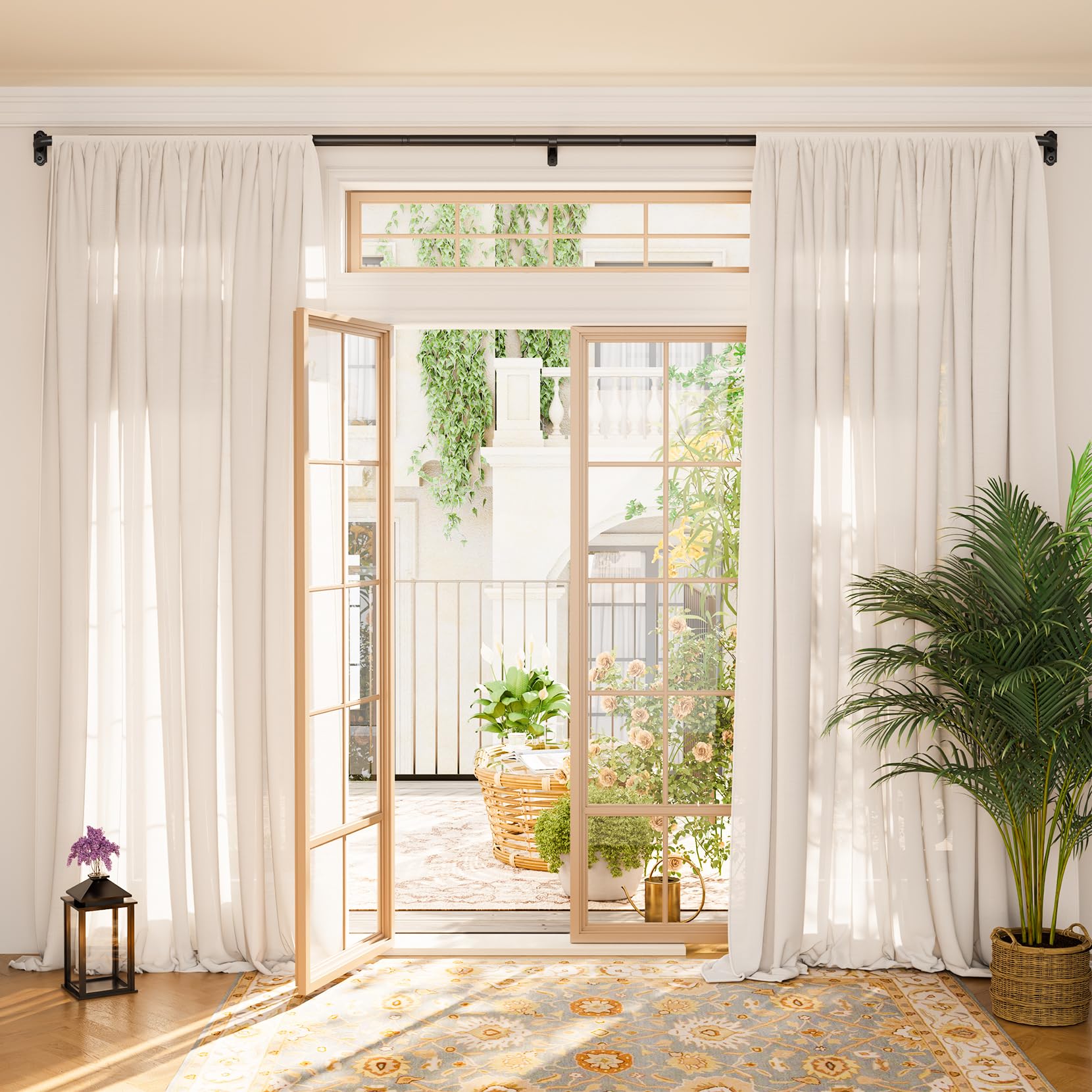 YaFex 1-inch heavy-duty curtain rod supports up to 50 lb without sag.