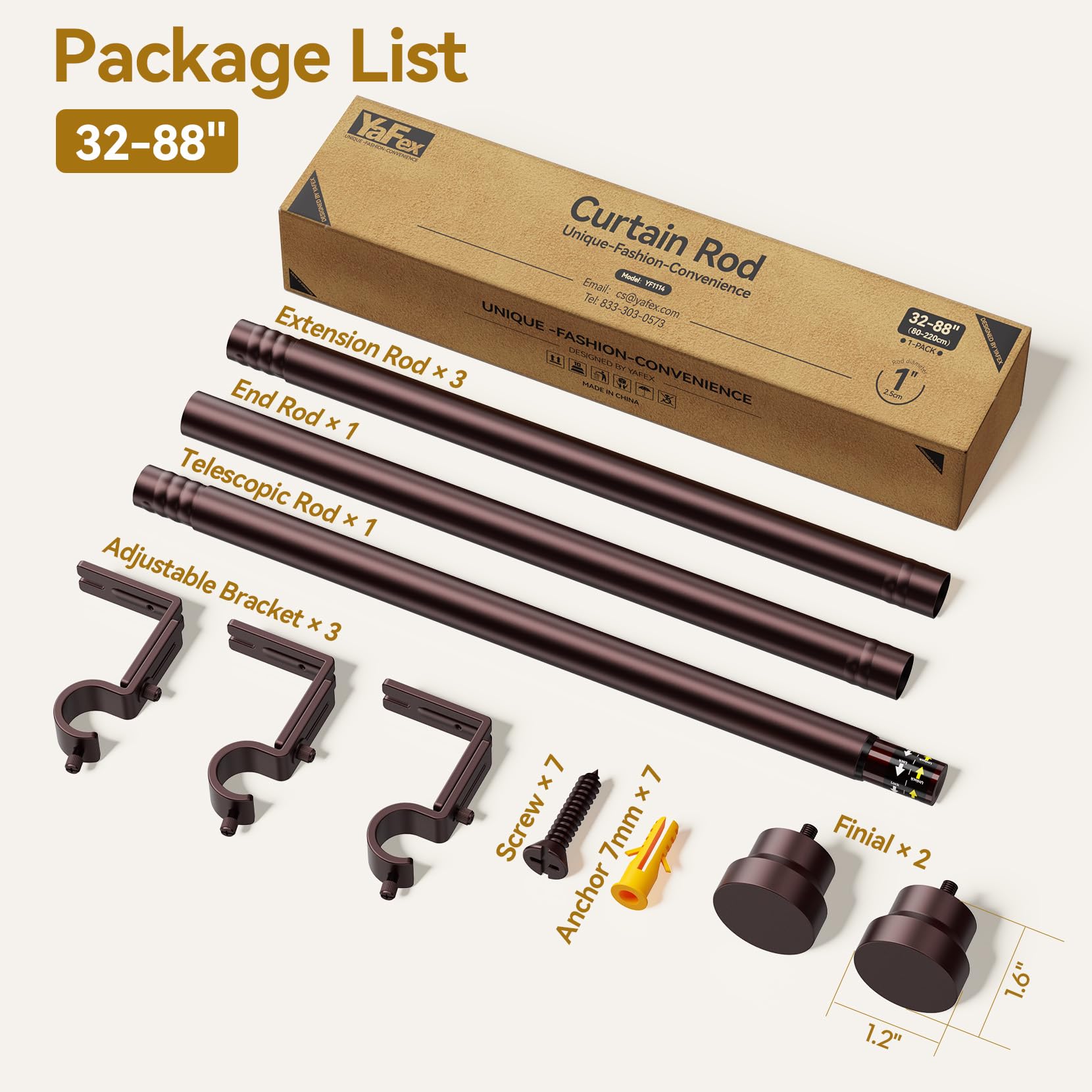 YaFex curtain-rod kit includes all hardware for easy setup.