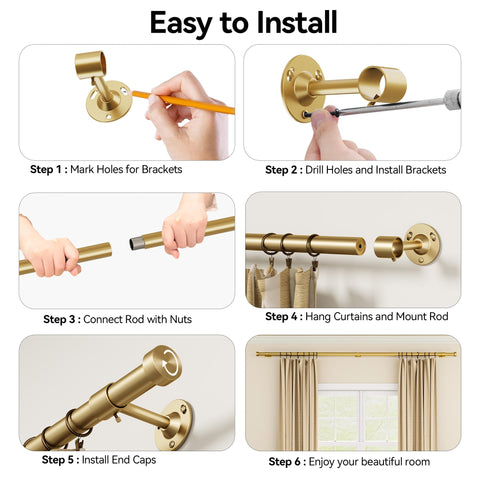 YaFex curtain rod kit includes brackets, screws, and manual.