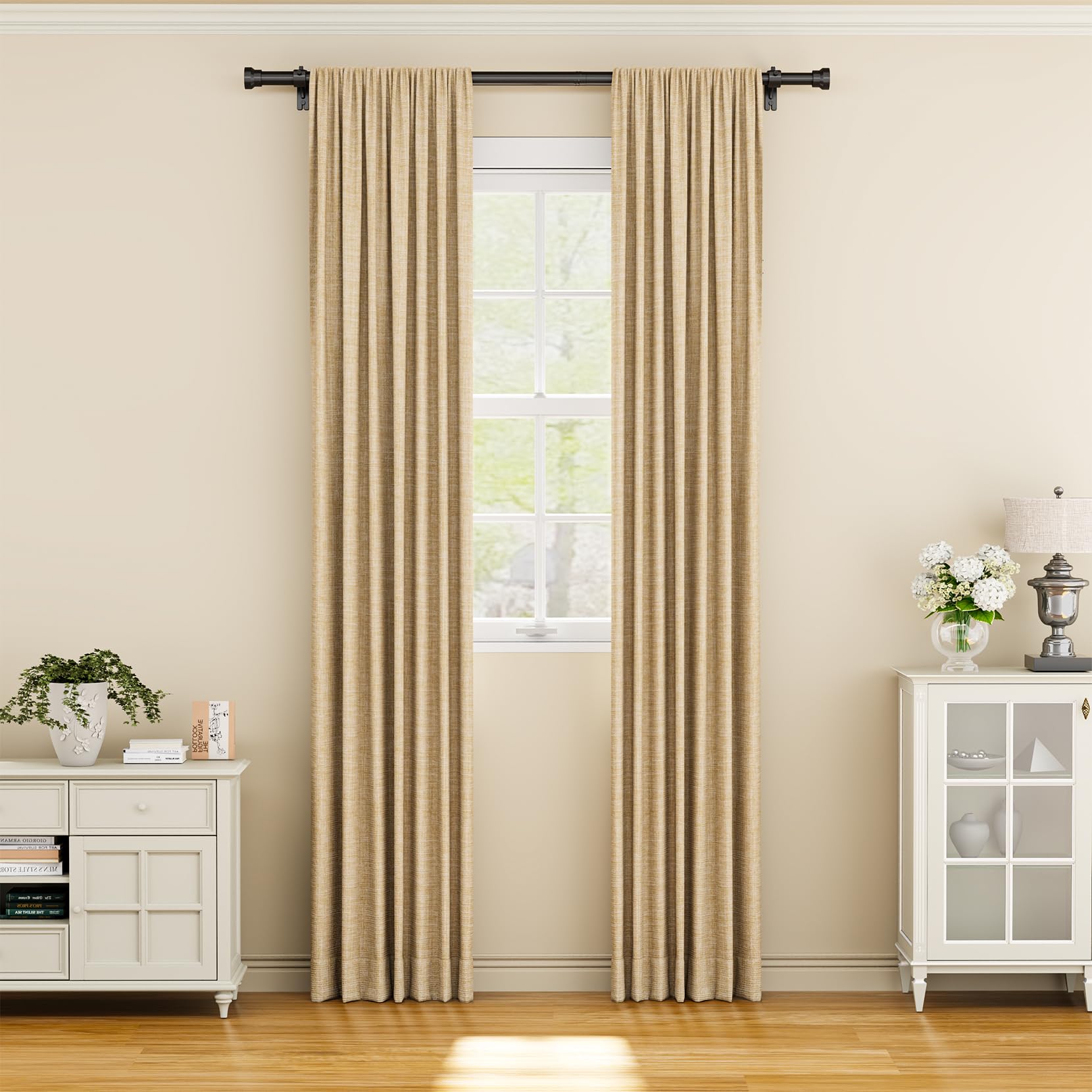 YaFex curtain rods 1-inch diameter core highlights sturdy metal construction.