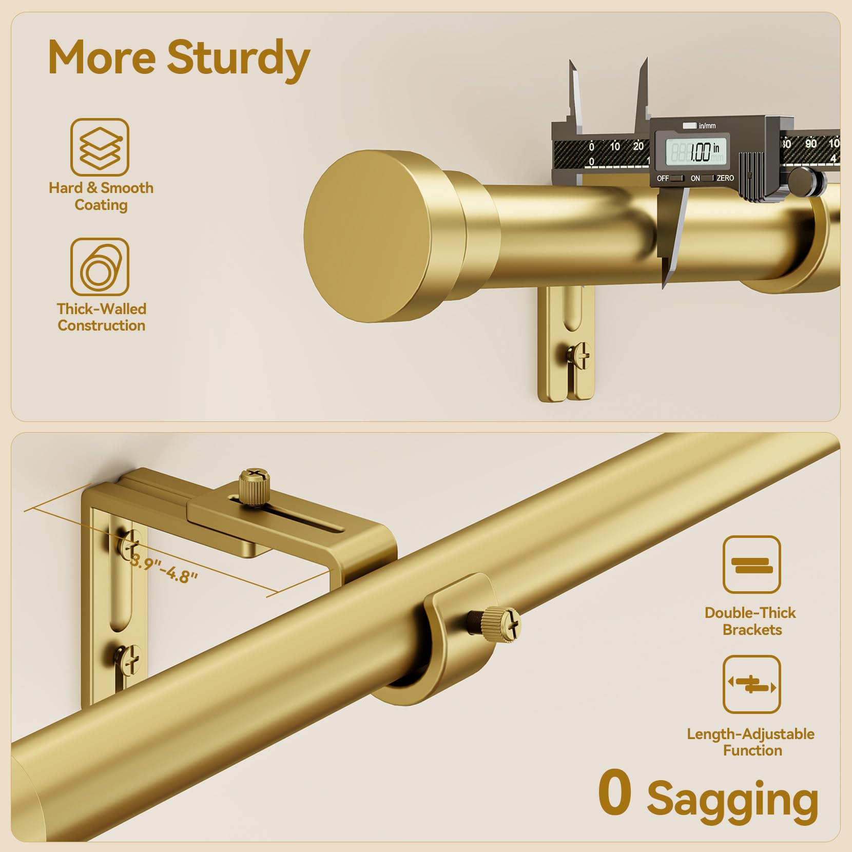 YaFex curtain rods adjustable brackets show gap control from 2.5 to 3.5 inches.