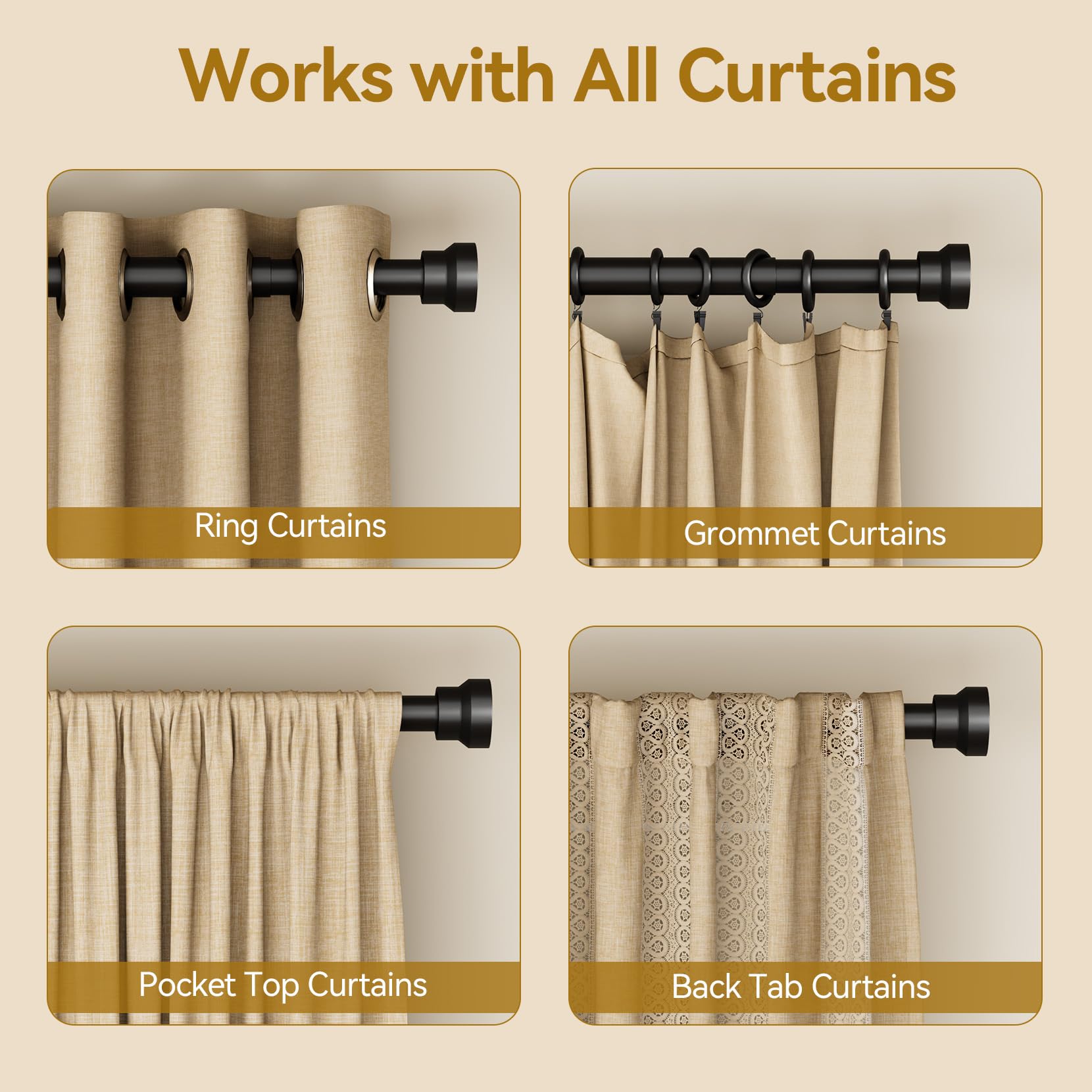 YaFex heavy-duty rods support up to 50 pounds for versatile drapes.