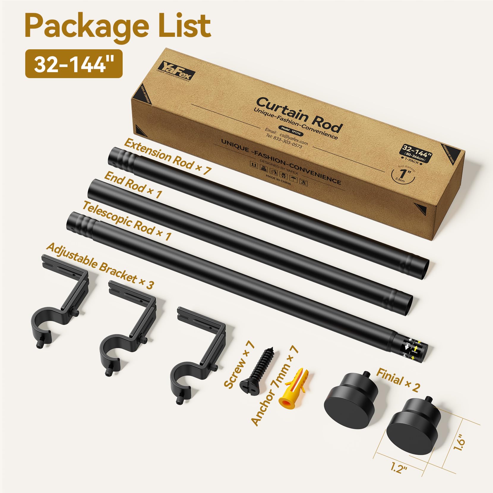 YaFex curtain rod kit includes all hardware