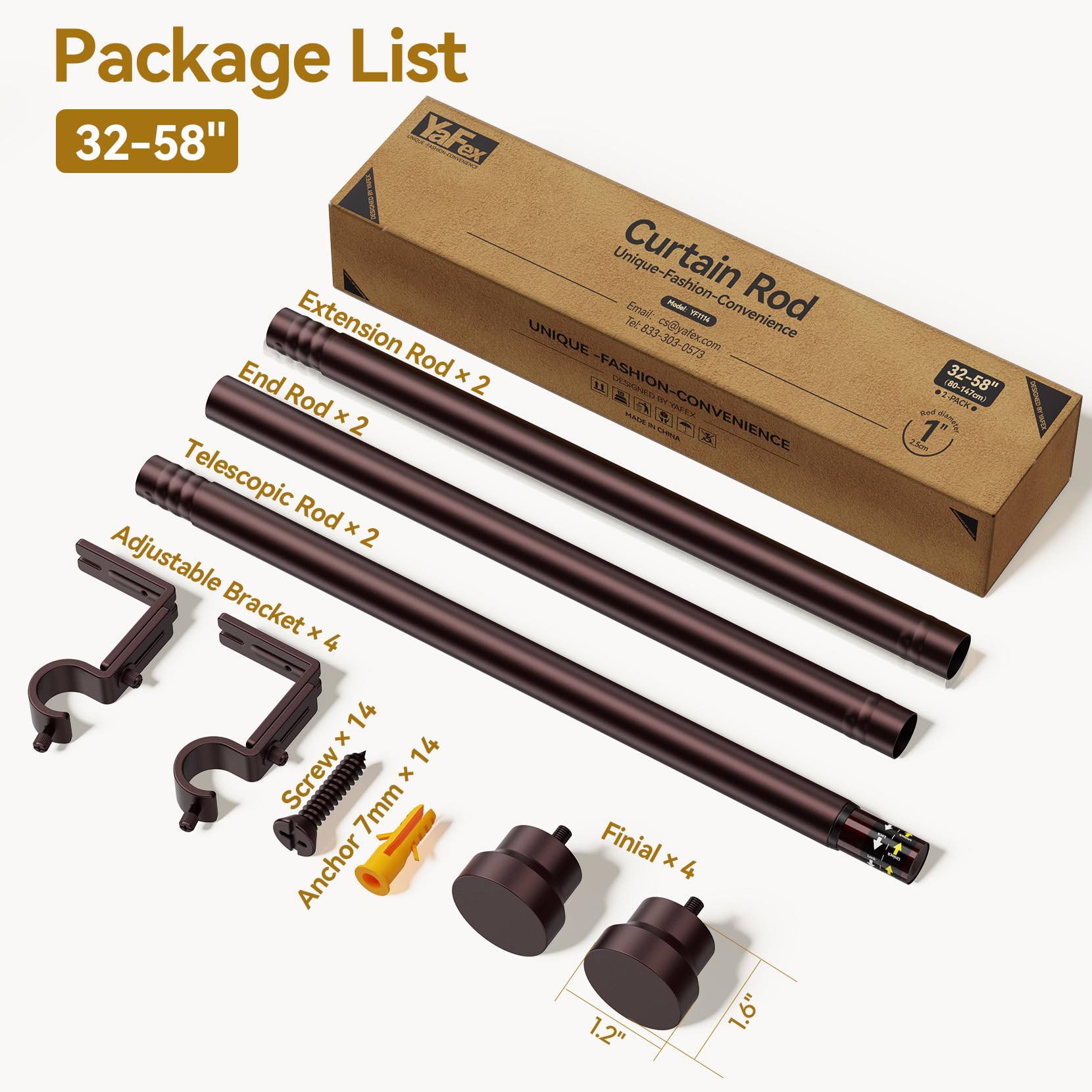 YaFex included kit contains all parts for easy installation.