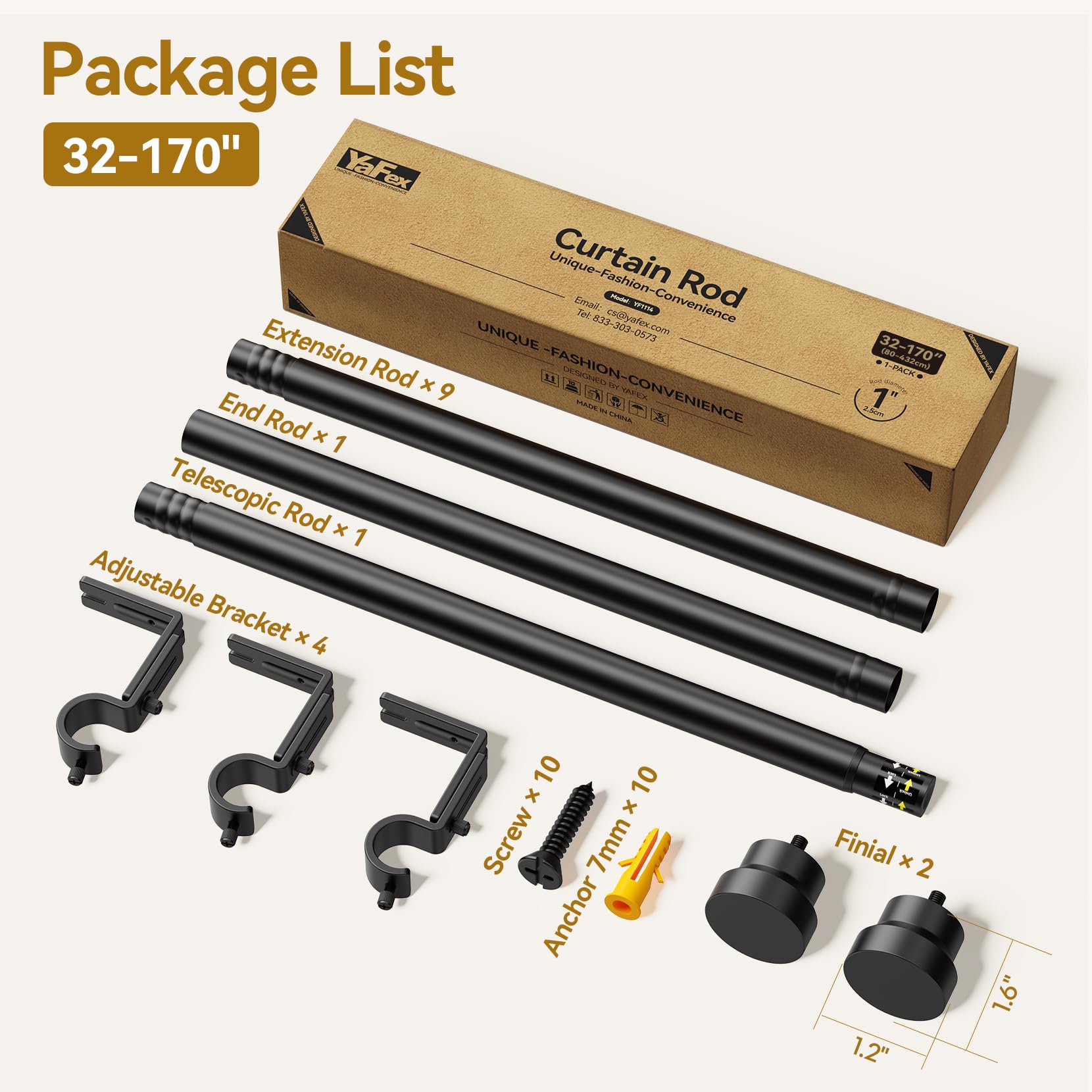 YaFex curtain rod kit contents simplify setup with included hardware