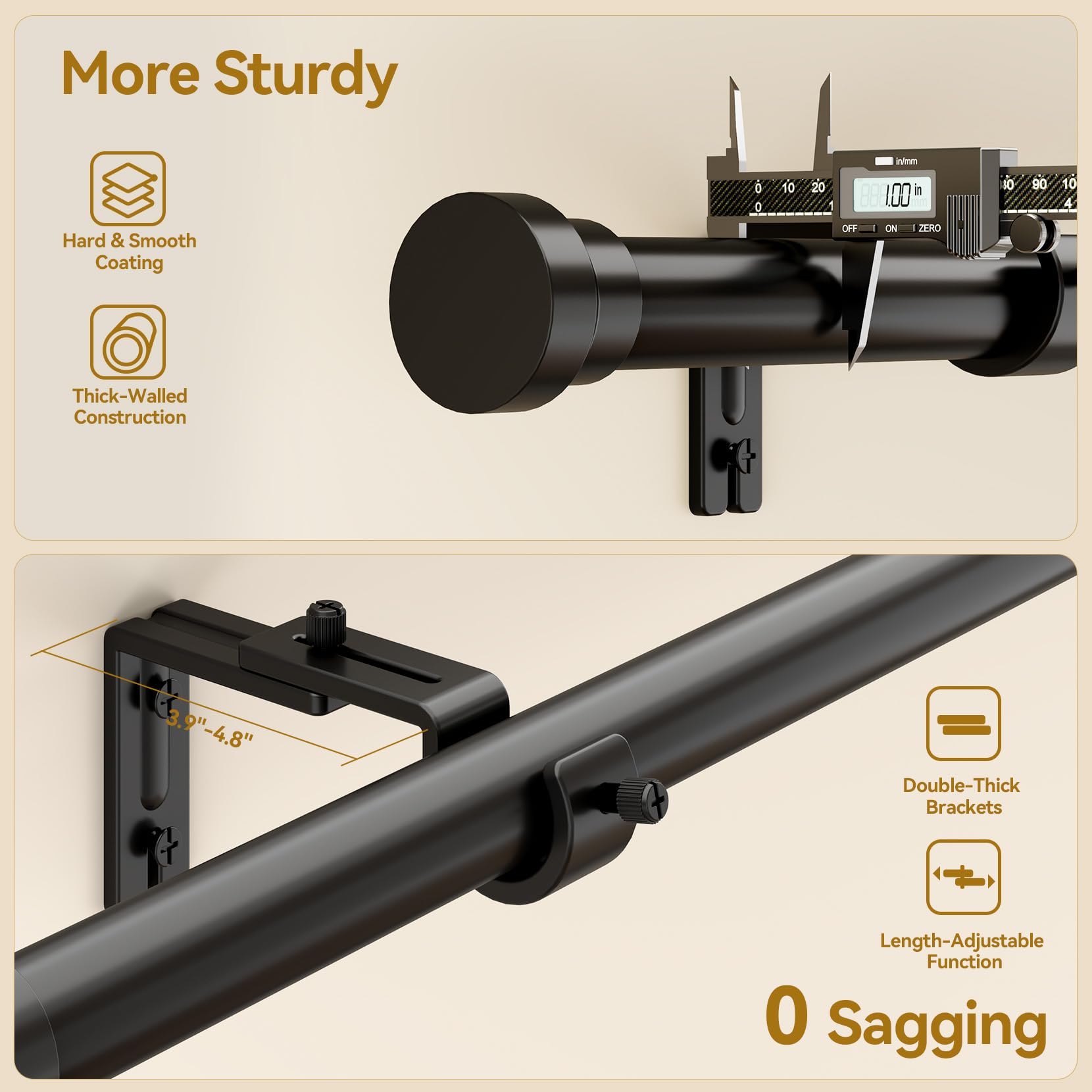 YaFex matte black finish curtain rod adds modern style to any room