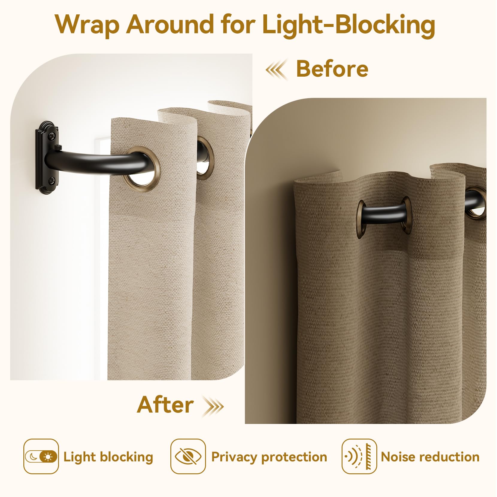 YaFex curved ends hug the frame to maximize room darkening.