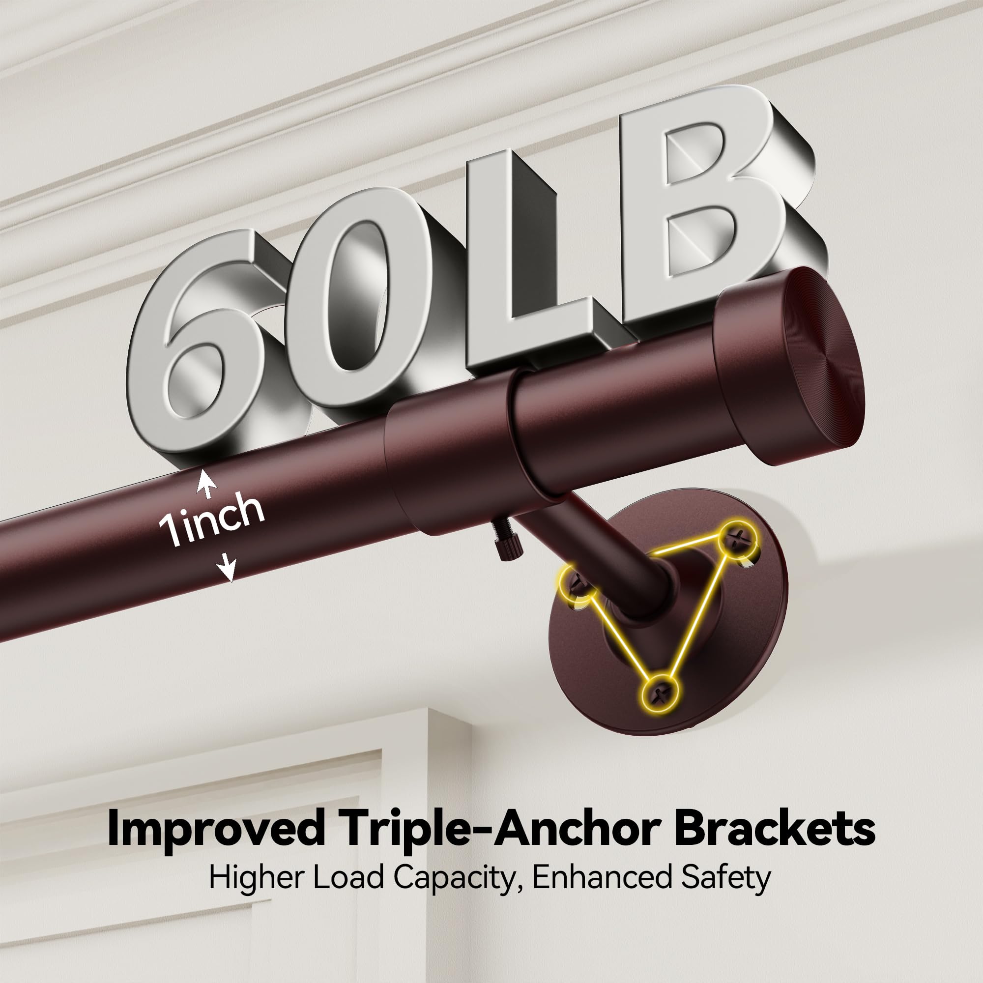 YaFex end brackets encircle the rod for ceiling install.