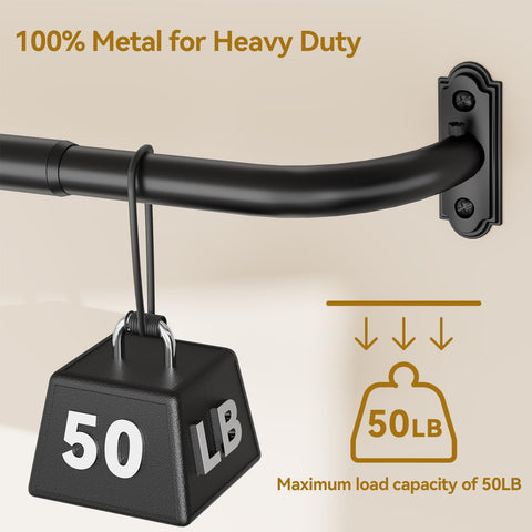 YaFex heavy-duty 1-inch rod supports thick curtains with minimal sag