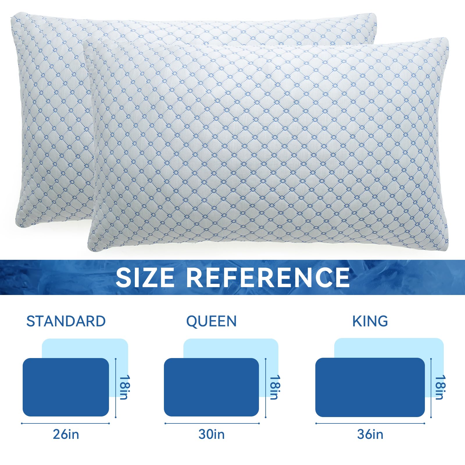 Yagamo cooling bed pillows 2-pack side profile with adjustable loft for comfort.