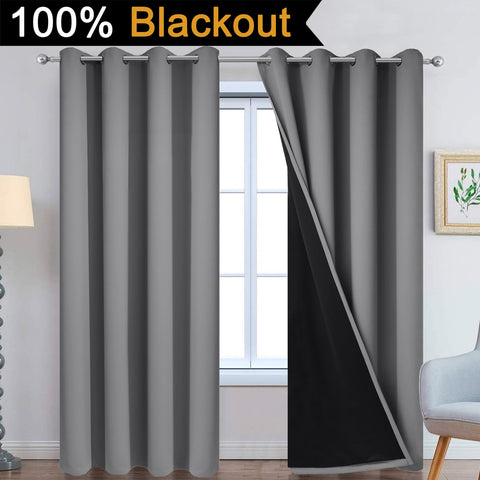 Yakamok blackout curtains 84in grey panel side view; smooth rod operation.