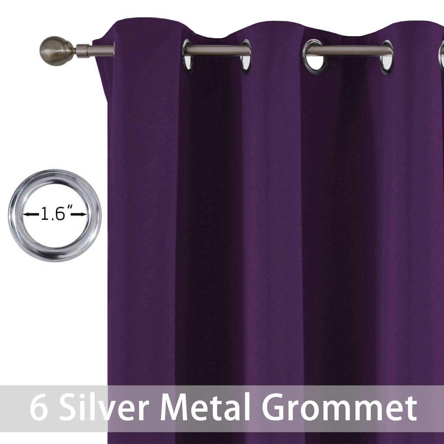 Yakamok purple blackout curtains hanging, elegant drapes that reduce glare and enhance privacy.