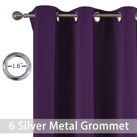 Yakamok purple blackout curtains hanging, elegant drapes that reduce glare and enhance privacy.
