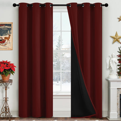 Yakamok burgundy red blackout curtains front view showing rich color and full darkness potential