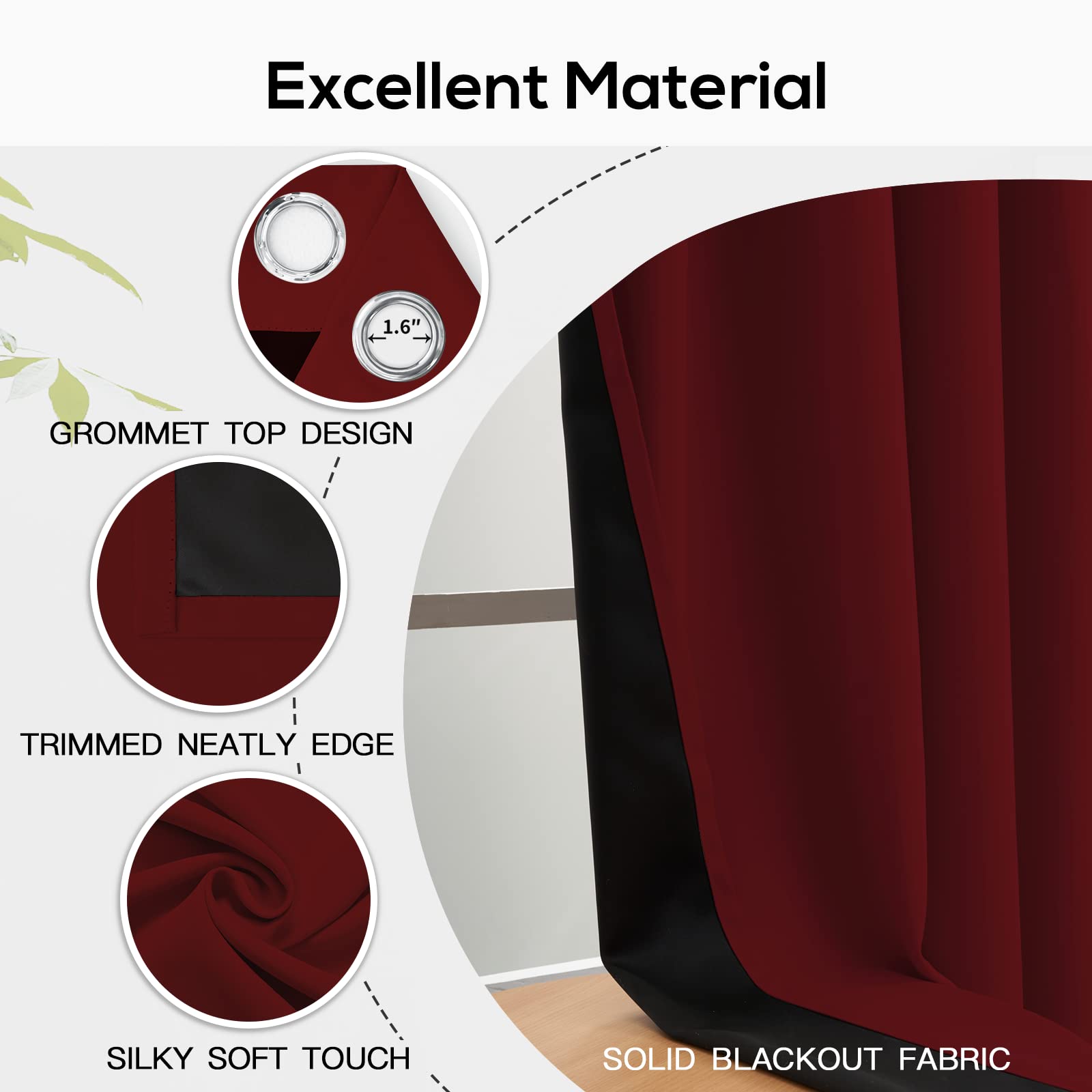 Yakamok dark room ambience with drawn burgundy curtains for privacy