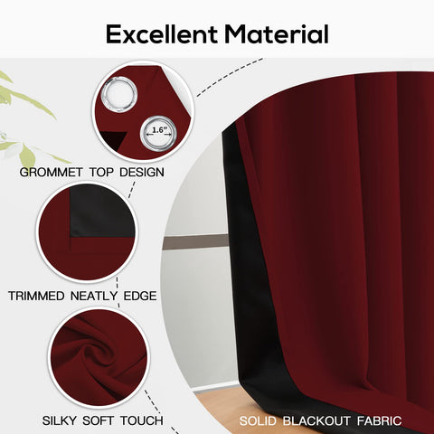 Yakamok dark room ambience with drawn burgundy curtains for privacy