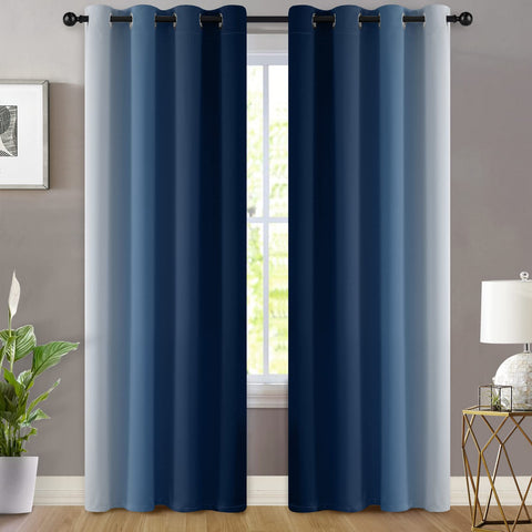 Yakamok gradient curtains with silver grommets add modern style.