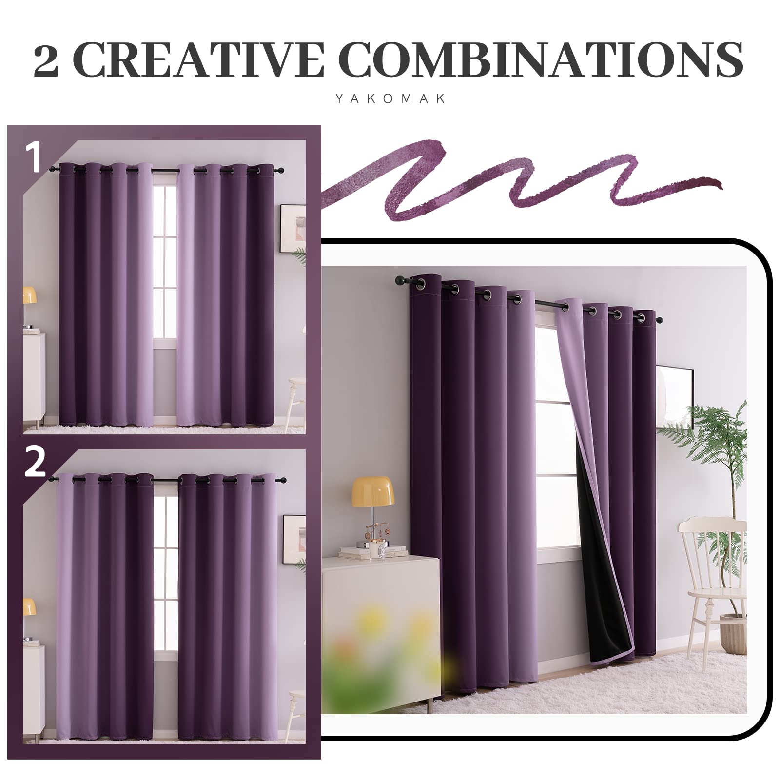 Yakamok ombre blackout curtains in a living room setup for cozy evenings