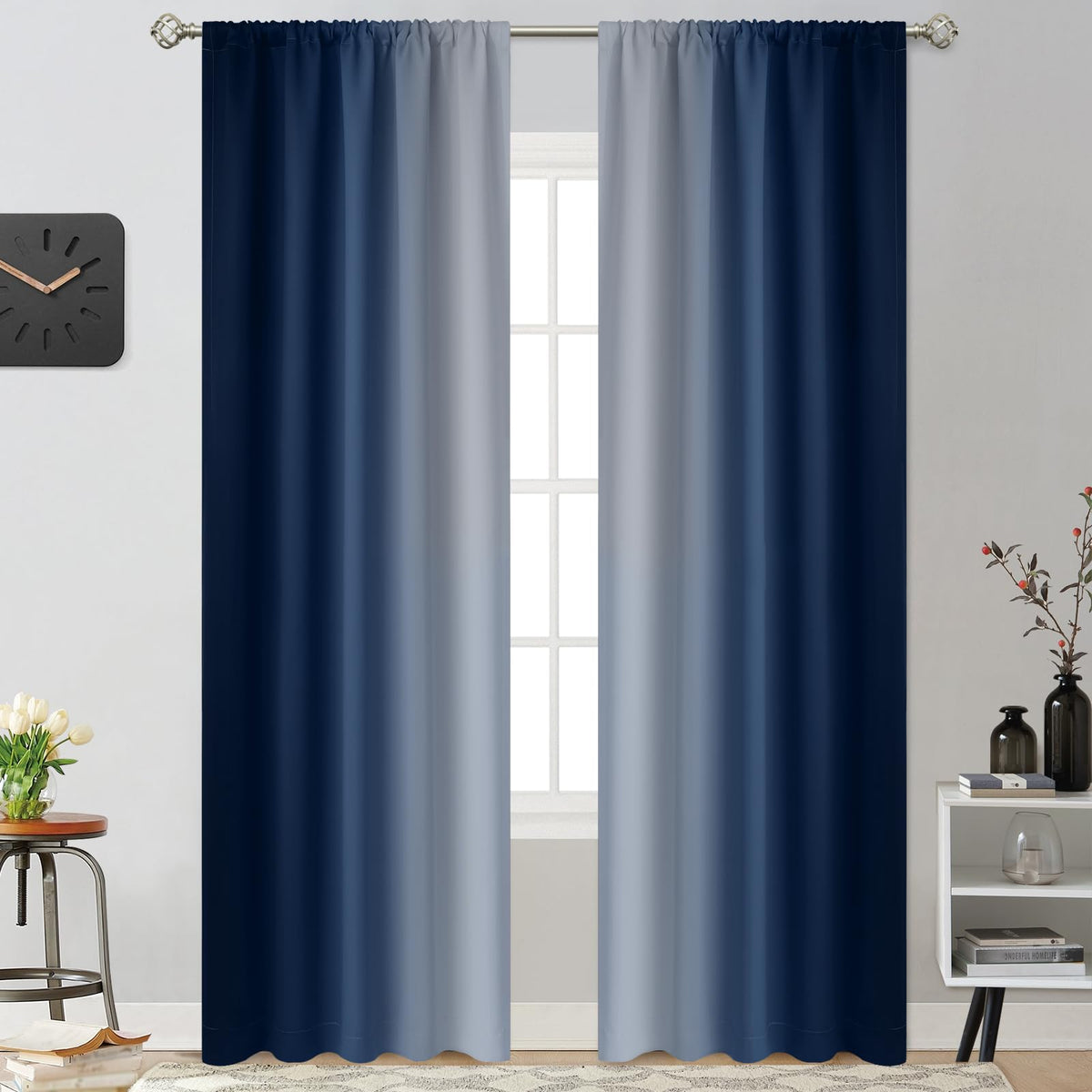 Yakamok ombre curtains in blue-grey-white gradient offering privacy and light control.
