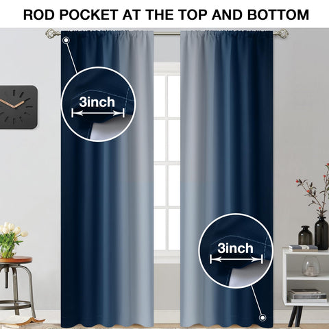 Yakamok ombre curtains blue-grey-white gradient close-up shows soft fabric texture.