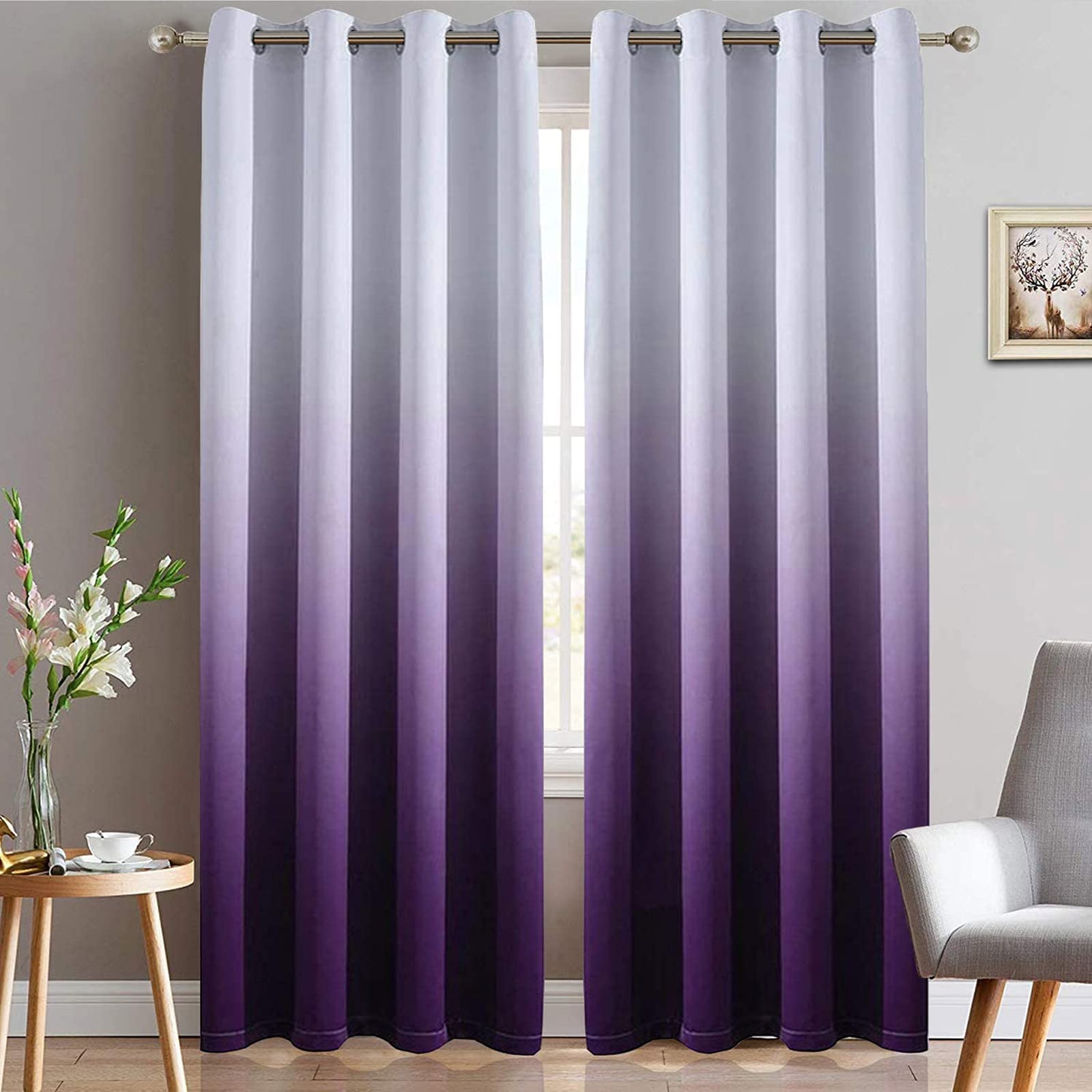 Yakamok purple ombre curtains provide soft privacy and modern flair for living spaces.