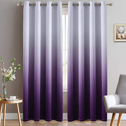 Yakamok purple ombre curtains provide soft privacy and modern flair for living spaces.