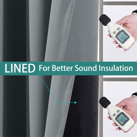 Yakamok sound-dampening grey curtains; reduces outside noise for quieter rooms.