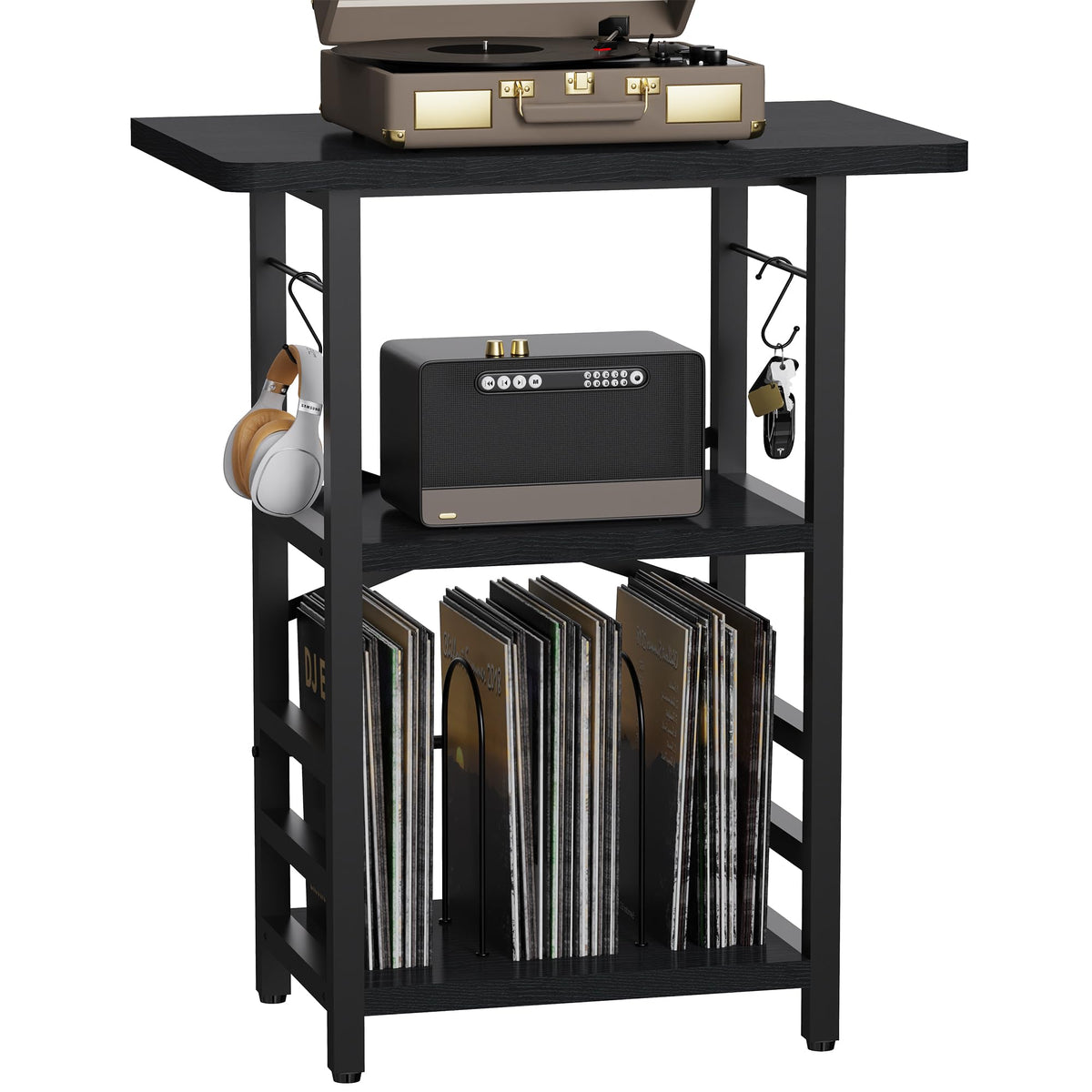 YAKANJ record player stand extended desktop shows ample space for large turntables and accessories.