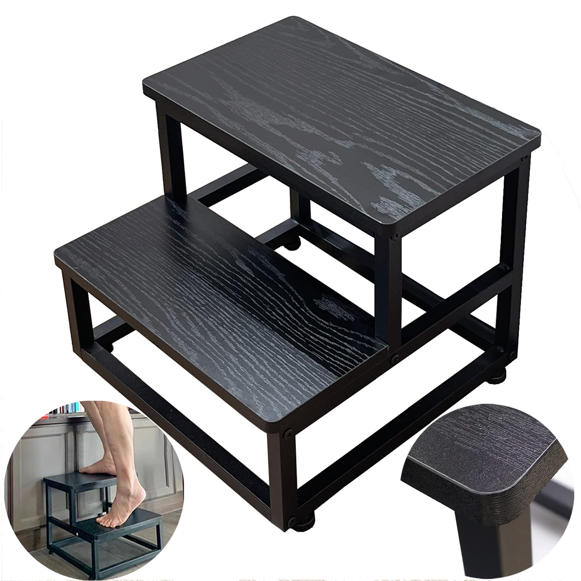 YAKANJ 2-tier step stool with metal frame for durable kitchen reach
